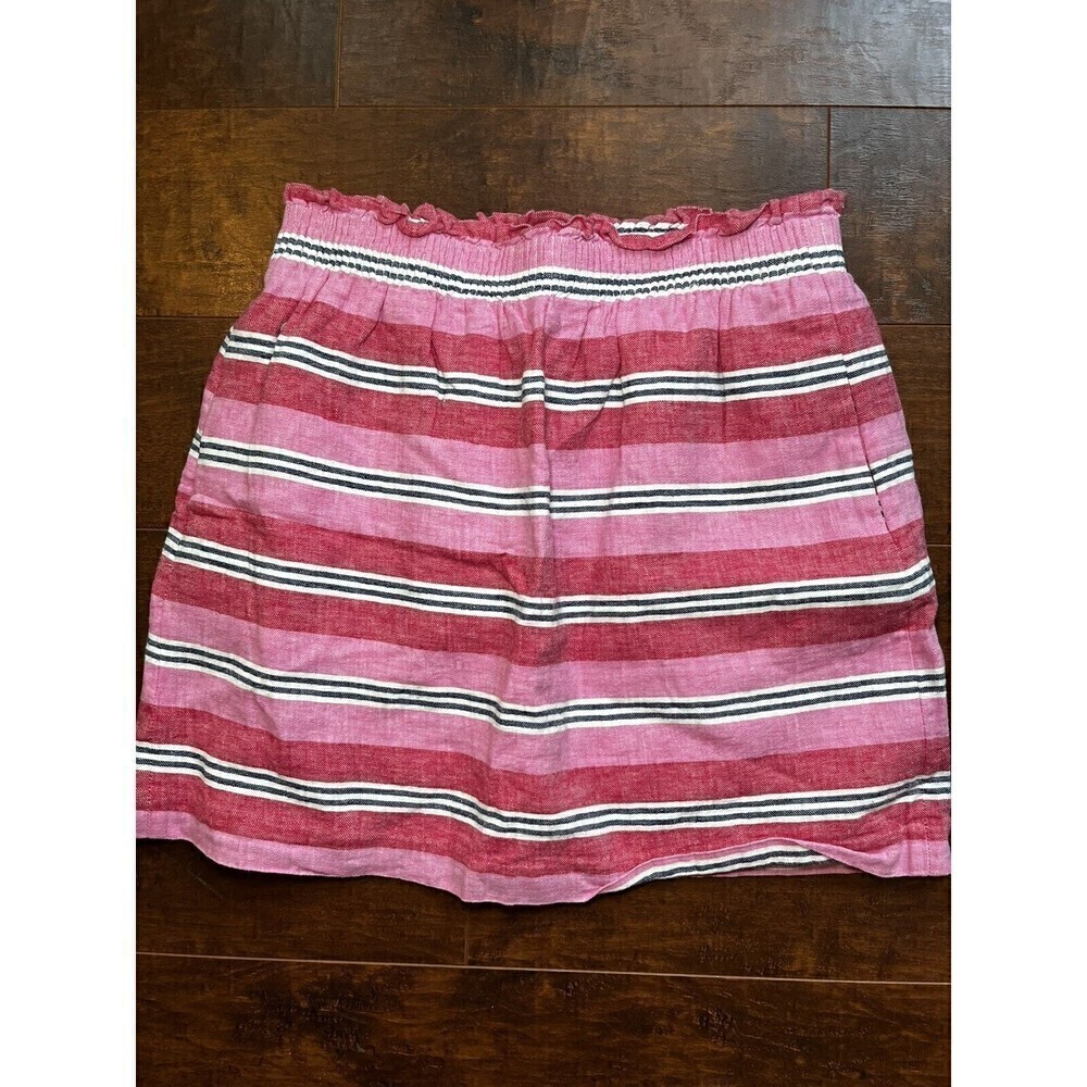 J. Crew Striped Pink Mini Linen Lined Skirrt Sz 4